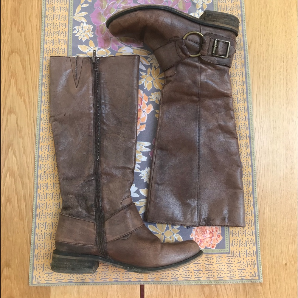 Brown tall leather boots